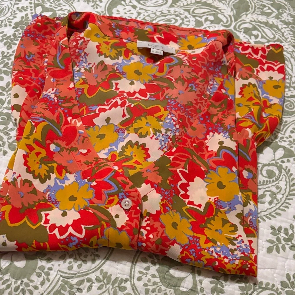 LOFT Outlet Floral Sleeveless Top in Red, Yellow, Olive - Picture 5 of 5